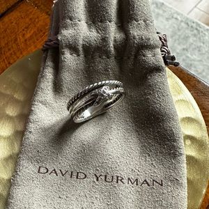 David Yurman X Crossover Band Ring in Sterling Silver with Pavé Diamonds